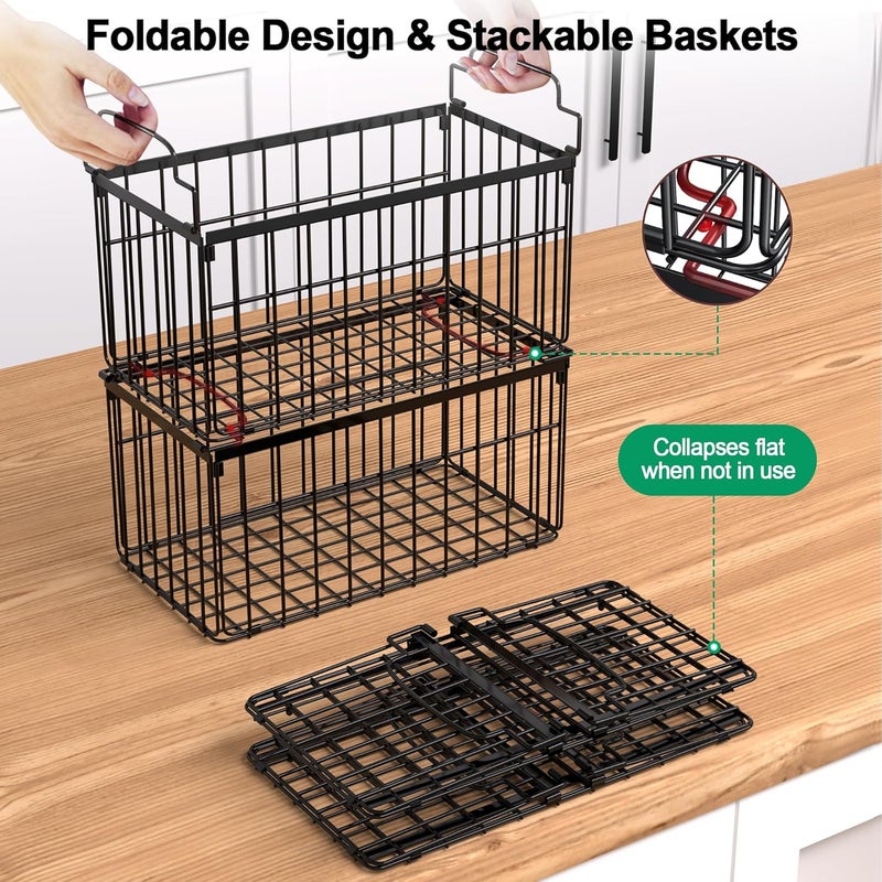 MSERCUOR Freezer Organizer Bins, 6 Pack Stackable Deep Chest Freezer Organizer Bins, Foldable Baskets with Handles, Black Storage Container Baskets for 5/ 7 Cu.FT Deep Freezer Sort Frozen Meats - Image 3